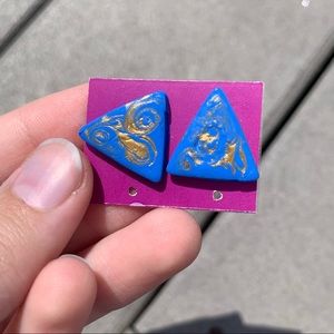 NWT BLUE GOLD TRIANGLE CLAY EARRINGS HANDMADE ETSY